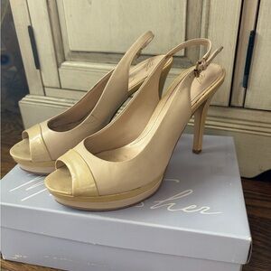 Marc Fisher Beige Slingback Peep-Toe Heels